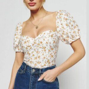 Reformation Andra Floral Top with Puff Sleeves Size 6
